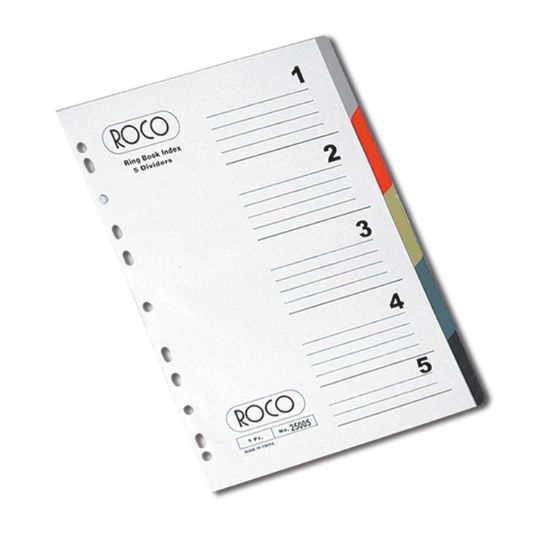 صورة روكو Index Divider، A4، 5‎/‎علامات تبويب 1، علامة التبويب فارغة، الوان متنوعة، PP بلاستيك