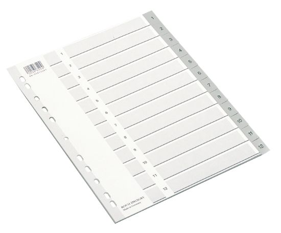 صورة روكو Index Divider، A4، 12‎/‎علامات تبويب 1، علامة التبويب مرقمة، لون رمادي، بلاستيك