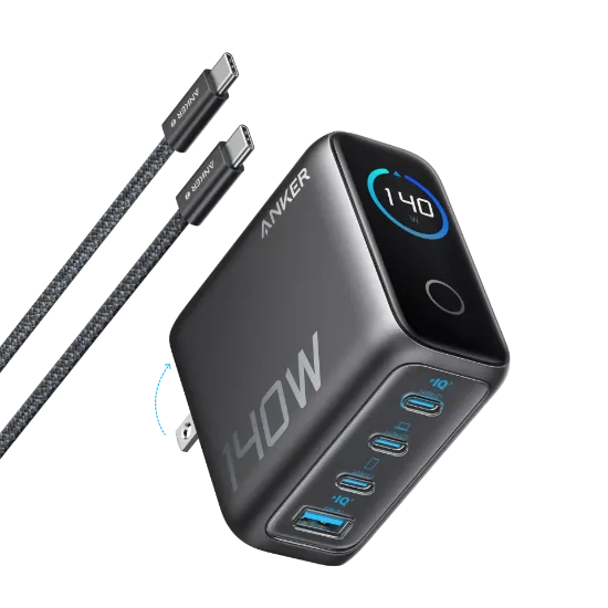 صورة انكر منافذ ‎3‎ واط مع ‎140‎ شاحن USB‎-‎C + 1‎ منفذ USB مع شاشة  رمادي غامق