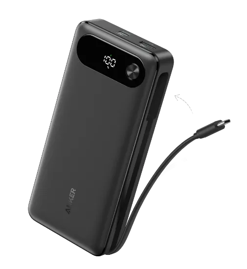 صورة أنكر باور بانك 20000 مللي أمبير 87 واط مع كابل USB C مدمج أسود