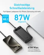 صورة أنكر باور بانك 20000 مللي أمبير 87 واط مع كابل USB C مدمج أسود