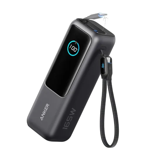 صورة أنكر باور بانك 25000 مللي أمبير 165 واط مع كابل USB C مدمج وقابل للسحب