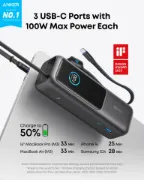 صورة أنكر باور بانك 25000 مللي أمبير 165 واط مع كابل USB C مدمج وقابل للسحب