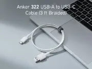 Picture of Anker 322 USBA to USBC Cable (3ft, Nylon) White 1)Braided Nylon2)USB-C to USB-C3)3 ft